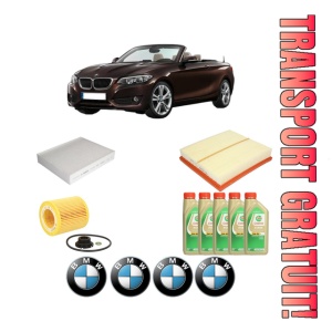 Set Pachet filtre revizie Bosch, 5 litrii ulei Castrol 5W30 BMW Seria 2 Convertible (F23) 228 i din 2014-2016, 4x Stickere auto cu BMW