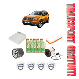 Set Pachet filtre revizie Bosch, 5 litrii ulei Castrol 5W30 DACIA DUSTER SUV Van 1.5 dCi din 2011, 4x Stickere auto cu DACIA