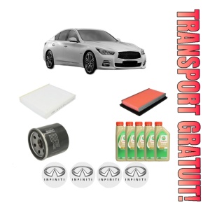 Set Pachet filtre revizie Bosch, 5 litrii ulei Castrol 5W30 INFINITI Q50 50 Hybrid din 2013, 4x Stickere auto cu INFINITI