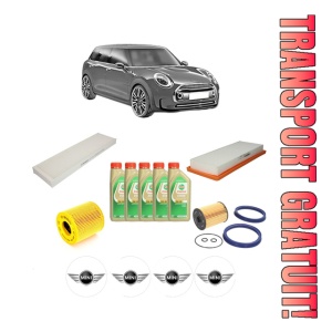 Set Pachet filtre revizie Bosch, 5 litrii ulei Castrol 5W30 MINI MINI CLUBMAN (R55) Cooper S din 2010-2014, 4x Stickere auto cu MINI