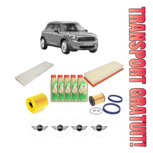 Set Pachet filtre revizie Bosch, 5 litrii ulei Castrol 5W30 MINI MINI COUNTRYMAN (R60) One din 2010-2016, 4x Stickere auto cu MINI
