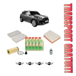 Set Pachet filtre revizie Bosch, 5 litrii ulei Castrol 5W30 MINI MINI COUNTRYMAN (F60) Cooper ALL4 din 2016, 4x Stickere auto cu MINI