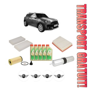 Set Pachet filtre revizie Bosch, 5 litrii ulei Castrol 5W30 MINI MINI COUNTRYMAN (F60) Cooper SD din 2016, 4x Stickere auto cu MINI