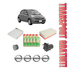 Set Pachet filtre revizie Bosch, 5 litrii ulei Castrol 5W30 NISSAN MICRA III (K12) 1.5 dCi din 2005-2010, 4x Stickere auto cu NISSAN