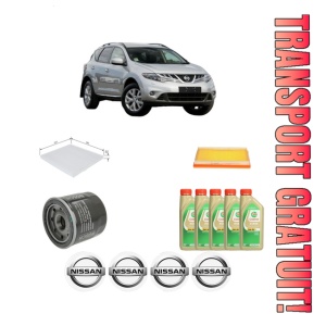 Set Pachet filtre revizie Bosch, 5 litrii ulei Castrol 5W30 NISSAN MURANO II VAN (Z51) 3.5 CVTC 4x4 din 2013-2014, 4x Stickere auto cu NISSAN