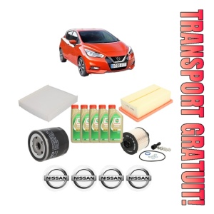 Set Pachet filtre revizie Bosch, 5 litrii ulei Castrol 5W30 NISSAN MICRA V (K14) 1.5 DCI din 2016, 4x Stickere auto cu NISSAN