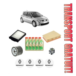 Set Pachet filtre revizie Bosch, 5 litrii ulei Castrol 5W30 RENAULT MEGANE II (BM0/1_, CM0/1_) 1.5 dCi (BM1F, CM1F) din 2005-2008, 4x Stickere auto cu RENAULT