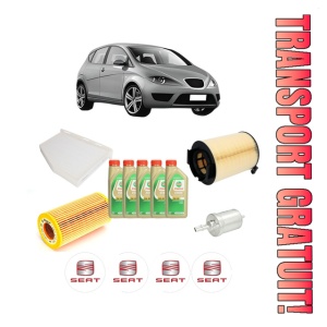 Set Pachet filtre revizie Bosch, 5 litrii ulei Castrol 5W30 SEAT ALTEA (5P1) 2.0 FSI din 2004-2009, 4x Stickere auto cu SEAT