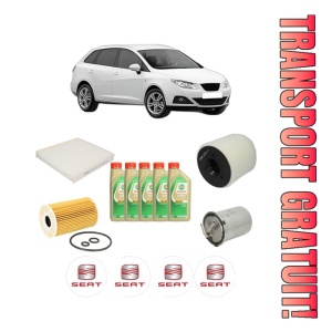 Set Pachet filtre revizie Bosch, 5 litrii ulei Castrol 5W30 SEAT IBIZA IV ST (6J8, 6P8) 1.6 TDI din 2010-2015, 4x Stickere auto cu SEAT