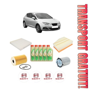 Set Pachet filtre revizie Bosch, 5 litrii ulei Castrol 5W30 SEAT IBIZA IV (6J5, 6P1) 2.0 TDI din 2010-2015, 4x Stickere auto cu SEAT