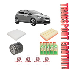 Set Pachet filtre revizie Bosch, 5 litrii ulei Castrol 5W30 SEAT IBIZA V (KJ1, KJG) 1.5 TSI din 2017, 4x Stickere auto cu SEAT