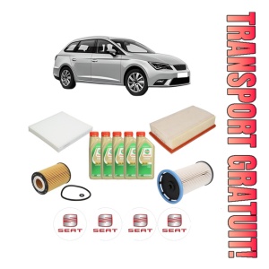 Set Pachet filtre revizie Bosch, 5 litrii ulei Castrol 5W30 SEAT LEON ST (5F8) 1.6 TDI din 2013-2020, 4x Stickere auto cu SEAT