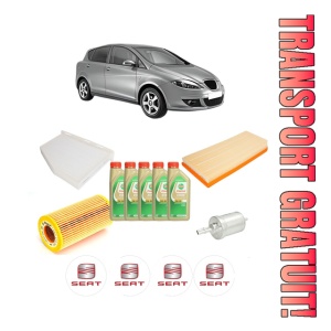 Set Pachet filtre revizie Bosch, 5 litrii ulei Castrol 5W30 SEAT TOLEDO III (5P2) 2.0 TFSI din 2005-2009, 4x Stickere auto cu SEAT