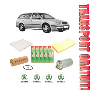 Set Pachet filtre revizie Bosch, 5 litrii ulei Castrol 5W30 SKODA Octavia I Combi (1U5) 1.9 TDI 4x4 din 2000-2006, 4x Stickere auto cu SKODA