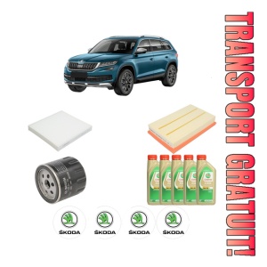 Set Pachet filtre revizie Bosch, 5 litrii ulei Castrol 5W30 SKODA KODIAQ I (NS6, NS7, NV7) 1.5 TSI 4x4 din 2018, 4x Stickere auto cu SKODA