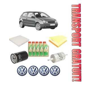 Set Pachet filtre revizie Bosch, 5 litrii ulei Castrol 5W30 Volkswagen POLO IV (9N_, 9A_) 1.8 GTI din 2005-2009, 4x Stickere auto cu Volkswagen