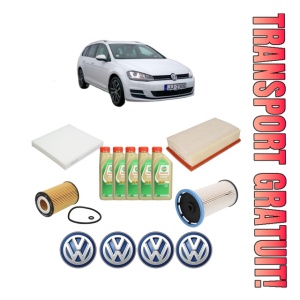 Set Pachet filtre revizie Bosch, 5 litrii ulei Castrol 5W30 Volkswagen GOLF VII Variant (BA5, BV5) 1.6 TDI din 2013-2017, 4x Stickere auto cu Volkswagen