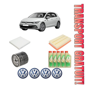 Set Pachet filtre revizie Bosch, 5 litrii ulei Castrol 5W30 Volkswagen GOLF VIII (CD1, DA1) 1.5 TSI din 2019, 4x Stickere auto cu Volkswagen