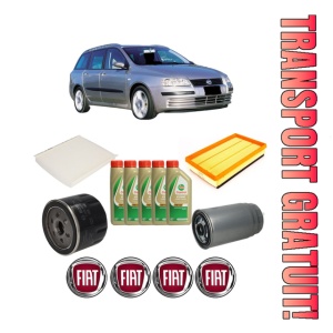 Set Pachet filtre revizie Bosch, 5 litrii ulei Castrol 5W40 FIAT STILO (192_) 1.9 JTD din 2004-2006, 4x Stickere auto cu FIAT