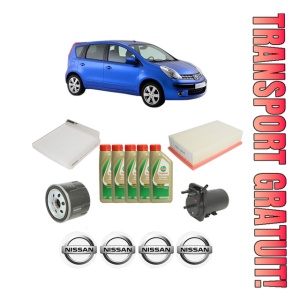 Set Pachet filtre revizie Bosch, 5 litrii ulei Castrol 5W40 NISSAN NOTE (E11, NE11) 1.5 dCi din 2008-2012, 4x Stickere auto cu NISSAN