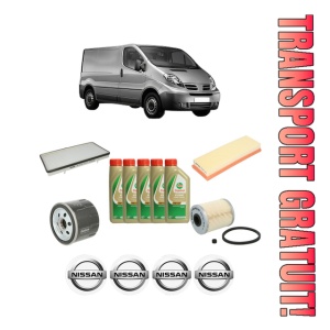 Set Pachet filtre revizie Bosch, 5 litrii ulei Castrol 5W40 NISSAN PRIMASTAR Van (X83) 1.9 dCi 80 din 2002, 4x Stickere auto cu NISSAN