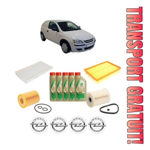 Set Pachet filtre revizie Bosch, 5 litrii ulei Castrol 5W40 OPEL CORSA C Hatchback Van (X01) 1.7 CDTi (F08, W5L) din 2003-2012, 4x Stickere auto cu OPEL