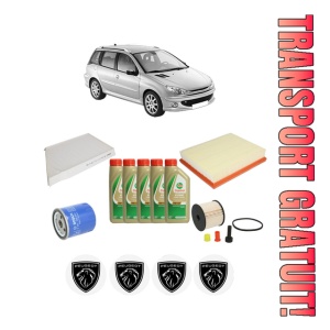 Set Pachet filtre revizie Bosch, 5 litrii ulei Castrol 5W40 PEUGEOT 206 SW (2E/K) 2.0 HDi din 2002-2007, 4x Stickere auto cu PEUGEOT