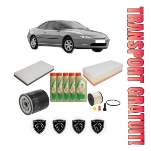 Set Pachet filtre revizie Bosch, 5 litrii ulei Castrol 5W40 PEUGEOT 406 Coupe (8C) 2.2 HDI din 2000-2004, 4x Stickere auto cu PEUGEOT