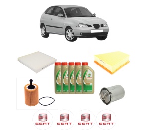 Set Pachet filtre revizie Bosch, 5 litrii ulei Castrol 5W40 SEAT IBIZA III (6L1) 1.4 TDI din 2002-2005, 4x Stickere auto cu SEAT - Img 2