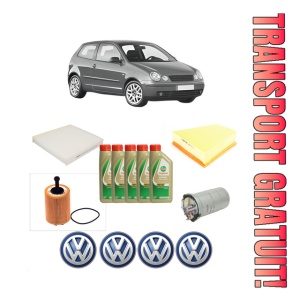 Set Pachet filtre revizie Bosch, 5 litrii ulei Castrol 5W40 Volkswagen POLO IV (9N_, 9A_) 1.9 SDI din 2001-2009, 4x Stickere auto cu Volkswagen