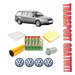 Set Pachet filtre revizie Bosch, 5 litrii ulei Castrol 5W40 Volkswagen PASSAT B5.5 Variant (3B6) 2.5 TDI din 2003-2005, 4x Stickere auto cu Volkswagen