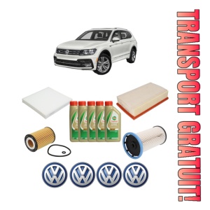 Set Pachet filtre revizie Bosch, 5 litrii ulei Castrol 5W40 Volkswagen TIGUAN (AD1, AX1) 2.0 TDI 4motion din 2016-2020, 4x Stickere auto cu Volkswagen
