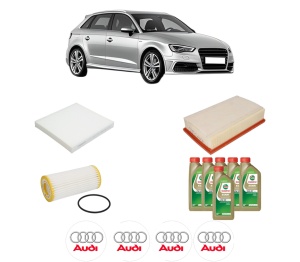 Set Pachet filtre revizie Bosch, 6 litrii ulei Castrol 0W20 AUDI A3 Sportback (8VA, 8VF) 2.0 TFSI din 2016-2020, 4x Stickere auto cu AUDI - Img 2