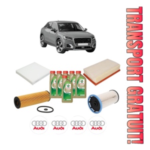 Set Pachet filtre revizie Bosch, 6 litrii ulei Castrol 0W20 AUDI Q2 (GAB, GAG) 35 TDI quattro din 2019, 4x Stickere auto cu AUDI