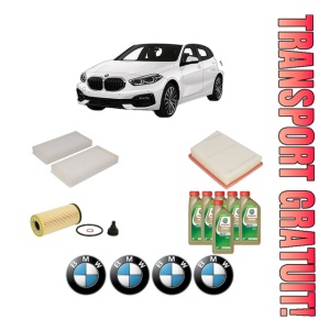 Set Pachet filtre revizie Bosch, 6 litrii ulei Castrol 0W20 BMW Seria 1 (F40) 120 i din 2020, 4x Stickere auto cu BMW
