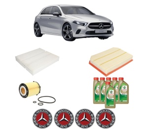 Set Pachet filtre revizie Bosch, 6 litrii ulei Castrol 0W20 MERCEDES-BENZ A-CLASS (W177) A 250 (177.046) din 2018, 4x Stickere auto cu MERCEDES-BENZ - Img 2