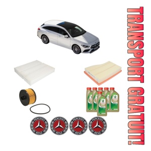 Set Pachet filtre revizie Bosch, 6 litrii ulei Castrol 0W20 MERCEDES-BENZ CLA Shooting Brake (X118) CLA 200 (118.687) din 2019, 4x Stickere auto cu MERCEDES-BENZ