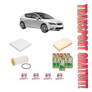 Set Pachet filtre revizie Bosch, 6 litrii ulei Castrol 0W20 SEAT LEON (5F1) 2.0 TSI din 2018-2020, 4x Stickere auto cu SEAT