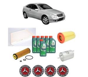 Set Pachet filtre revizie Bosch, 6 litrii ulei Castrol 10W40 MERCEDES-BENZ C-CLASS Coupe (CL203) C 200 CGI Kompressor (203.743) din 2003-2008, 4x Stickere auto cu MERCEDES-BENZ - Img 2