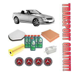 Set Pachet filtre revizie Bosch, 6 litrii ulei Castrol 10W40 MERCEDES-BENZ SLK (R170) 230 Kompressor (170.449) din 2000-2004, 4x Stickere auto cu MERCEDES-BENZ