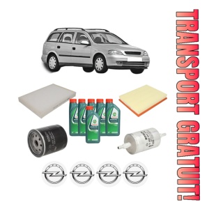 Set Pachet filtre revizie Bosch, 6 litrii ulei Castrol 10W40 OPEL ASTRA G Estate (T98) 2.0 OPC (F35) din 2002-2004, 4x Stickere auto cu OPEL
