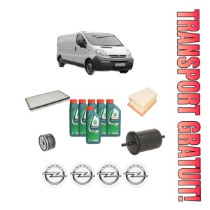 Set Pachet filtre revizie Bosch, 6 litrii ulei Castrol 10W40 OPEL VIVARO A Van (X83) 2.0 16V (F7) din 2001-2006, 4x Stickere auto cu OPEL