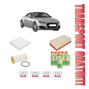 Set Pachet filtre revizie Bosch, 6 litrii ulei Castrol 5W30 AUDI TT (FV3, FVP) 2.0 TFSI quattro din 2014, 4x Stickere auto cu AUDI