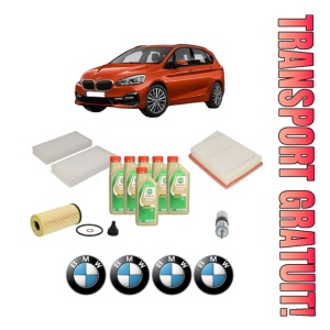 Set Pachet filtre revizie Bosch, 6 litrii ulei Castrol 5W30 BMW Seria 2 Gran Tourer (F46) 220 i din 2015, 4x Stickere auto cu BMW