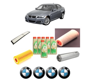 Set Pachet filtre revizie Bosch, 6 litrii ulei Castrol 5W30 BMW Seria 3 (E90) 320 d din 2004-2007, 4x Stickere auto cu BMW - Img 2
