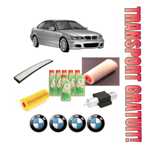 Set Pachet filtre revizie Bosch, 6 litrii ulei Castrol 5W30 BMW Seria 3 Coupe (E46) 320 Cd din 2003-2006, 4x Stickere auto cu BMW