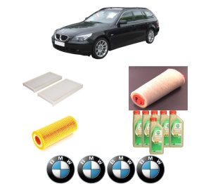 Set Pachet filtre revizie Bosch, 6 litrii ulei Castrol 5W30 BMW Seria 5 Touring (E61) 520 d din 2005-2010, 4x Stickere auto cu BMW - Img 2