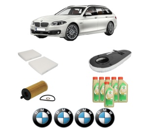Set Pachet filtre revizie Bosch, 6 litrii ulei Castrol 5W30 BMW Seria 5 Touring (F11) 520 d xDrive din 2013-2014, 4x Stickere auto cu BMW - Img 2