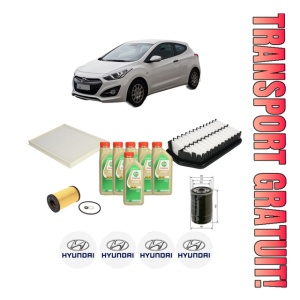 Set Pachet filtre revizie Bosch, 6 litrii ulei Castrol 5W30 HYUNDAI i30 Coupe 1.4 CRDi din 2013-2017, 4x Stickere auto cu HYUNDAI
