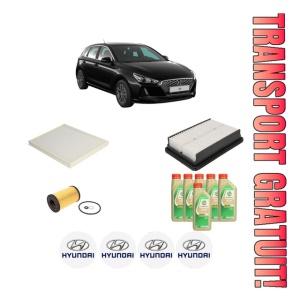 Set Pachet filtre revizie Bosch, 6 litrii ulei Castrol 5W30 HYUNDAI i30 (PDE, PD, PDEN) 1.6 CRDi din 2016, 4x Stickere auto cu HYUNDAI